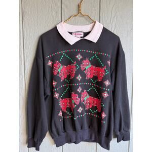 Vintage Karen Blake Christmas Sweatshirt Plaid Scottie Dogs Made in USA Medium